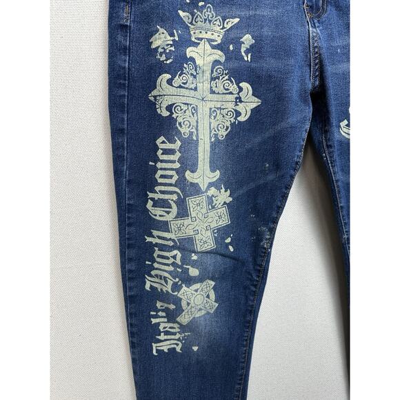 Jeans Wear Blue Denim Graphics High Choice CALAGUC Mens Size 32 Mid Rise Y2K - Picture 6 of 16